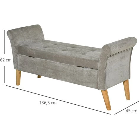 HOMCOM Banc Banquette Design Contemporain Accoudoirs Courbés Fonction De Rangement 2 En 1 136,5 X 45lx 62 Cm Gris - Gris 5 HOMCOM Banc Banquette Design Contemporain Accoudoirs Courbés Fonction De Rangement 2 En 1 136,5 X 45lx 62 Cm Gris - Gris – Image 3