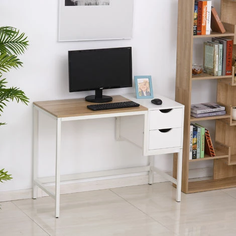 HOMCOM Bureau Pour Ordinateur Informatique Avec 2 Tiroirs 100 X 48 X 75 Cm Blanc 4 HOMCOM Bureau Pour Ordinateur Informatique Avec 2 Tiroirs 100 X 48 X 75 Cm Blanc – Image 2