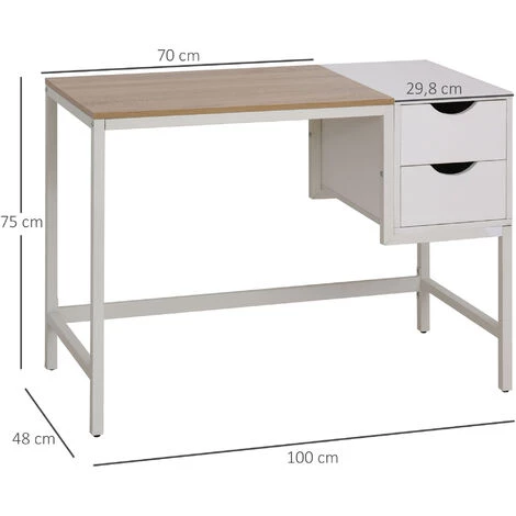 HOMCOM Bureau Pour Ordinateur Informatique Avec 2 Tiroirs 100 X 48 X 75 Cm Blanc 5 HOMCOM Bureau Pour Ordinateur Informatique Avec 2 Tiroirs 100 X 48 X 75 Cm Blanc – Image 3