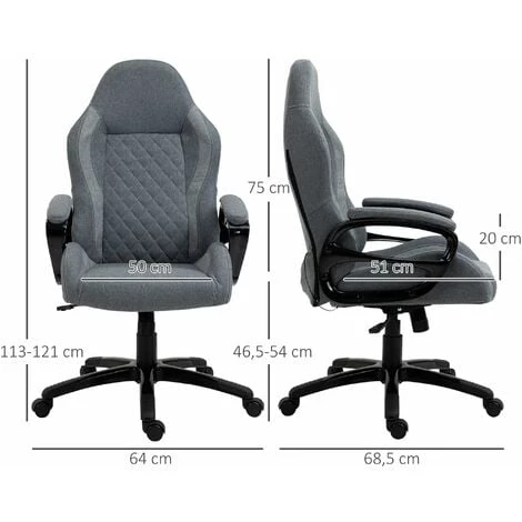 HOMCOM Fauteuil De Bureau Massant Chaise Pivotant Hauteur Réglable Grand Confort 6 Points De Massage Avec Télécommode 64 X 68,5 X 113-121 Cm Gris - Gris 5 HOMCOM Fauteuil De Bureau Massant Chaise Pivotant Hauteur Réglable Grand Confort 6 Points De Massage Avec Télécommode 64 X 68,5 X 113-121 Cm Gris - Gris – Image 3