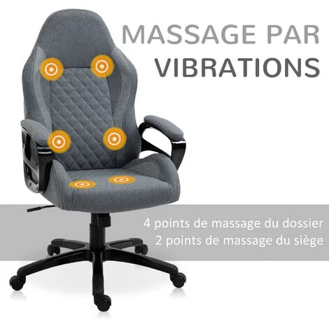 HOMCOM Fauteuil De Bureau Massant Chaise Pivotant Hauteur Réglable Grand Confort 6 Points De Massage Avec Télécommode 64 X 68,5 X 113-121 Cm Gris - Gris 6 HOMCOM Fauteuil De Bureau Massant Chaise Pivotant Hauteur Réglable Grand Confort 6 Points De Massage Avec Télécommode 64 X 68,5 X 113-121 Cm Gris - Gris – Image 4