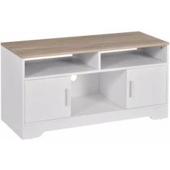 HOMCOM Meuble TV Banc TV En Bois Grand Espace De Rangement Avec 2 Compartiments Ouverts 2 Armoires à Porte Une Armoire Ouverte 105 X 40 X 52 Cm Blanc - Blanc