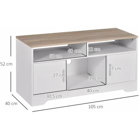 HOMCOM Meuble TV Banc TV En Bois Grand Espace De Rangement Avec 2 Compartiments Ouverts 2 Armoires à Porte Une Armoire Ouverte 105 X 40 X 52 Cm Blanc - Blanc 5 HOMCOM Meuble TV Banc TV En Bois Grand Espace De Rangement Avec 2 Compartiments Ouverts 2 Armoires à Porte Une Armoire Ouverte 105 X 40 X 52 Cm Blanc - Blanc – Image 3