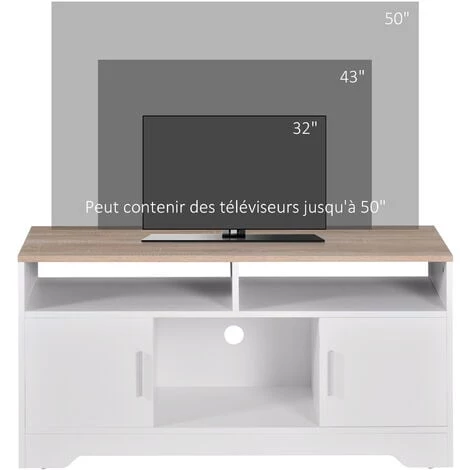 HOMCOM Meuble TV Banc TV En Bois Grand Espace De Rangement Avec 2 Compartiments Ouverts 2 Armoires à Porte Une Armoire Ouverte 105 X 40 X 52 Cm Blanc - Blanc 6 HOMCOM Meuble TV Banc TV En Bois Grand Espace De Rangement Avec 2 Compartiments Ouverts 2 Armoires à Porte Une Armoire Ouverte 105 X 40 X 52 Cm Blanc - Blanc – Image 4