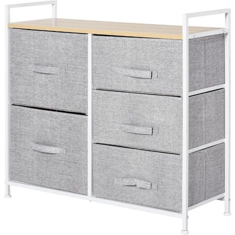 HOMCOM Commode Meuble De Rangement 5 Tiroirs Amovibles Pour Chambre Salon Cuisine 83 X 29 X 77 Cm Gris - Gris 3 HOMCOM Commode Meuble De Rangement 5 Tiroirs Amovibles Pour Chambre Salon Cuisine 83 X 29 X 77 Cm Gris - Gris