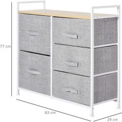 HOMCOM Commode Meuble De Rangement 5 Tiroirs Amovibles Pour Chambre Salon Cuisine 83 X 29 X 77 Cm Gris - Gris 9 HOMCOM Commode Meuble De Rangement 5 Tiroirs Amovibles Pour Chambre Salon Cuisine 83 X 29 X 77 Cm Gris - Gris -France HOMCOM Soldes 2022 22925826 3