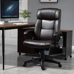 HOMCOM Fauteuil De Bureau Chaise De Bureau Ergonomique Réglable Roulettes Pivotant 360° Revêtement Synthétique PU 64 X 73 X 106-115,5 Cm Chocolat - Marron -France HOMCOM Soldes 2022 22925829 2