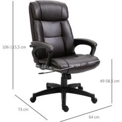 HOMCOM Fauteuil De Bureau Chaise De Bureau Ergonomique Réglable Roulettes Pivotant 360° Revêtement Synthétique PU 64 X 73 X 106-115,5 Cm Chocolat - Marron -France HOMCOM Soldes 2022 22925829 3