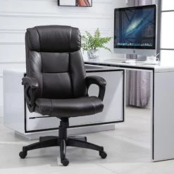 HOMCOM Fauteuil De Bureau Chaise De Bureau Ergonomique Réglable Roulettes Pivotant 360° Revêtement Synthétique PU 64 X 73 X 106-115,5 Cm Chocolat - Marron -France HOMCOM Soldes 2022 22925829 4