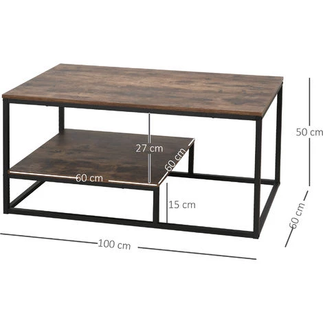 HOMCOM Table Basse En Bois Table De Salon Avec Grand Plateau Et Étagère Design Élégant Rétro Idéale Pour Salon Chambre Bureau 100 X 60 X 50 Cm Brun 5 HOMCOM Table Basse En Bois Table De Salon Avec Grand Plateau Et Étagère Design Élégant Rétro Idéale Pour Salon Chambre Bureau 100 X 60 X 50 Cm Brun â Image 3
