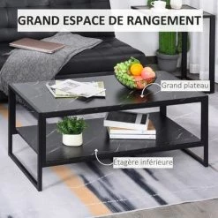 HOMCOM Table Basse Style Moderne Avec 2 Étagères 106 X 50 X 47 Cm Noir -France HOMCOM Soldes 2022 22964159 4