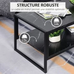 HOMCOM Table Basse Style Moderne Avec 2 Étagères 106 X 50 X 47 Cm Noir -France HOMCOM Soldes 2022 22964159 5