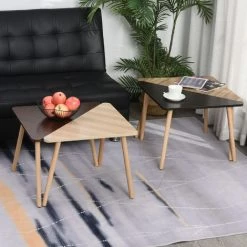 HOMCOM Lot De 4 Tables Basses Gigognes Table De Salon Triangle Bois 80 X 80 X 42,5 Cm Multi-Couleurs - Marron -France HOMCOM Soldes 2022 22964166 4