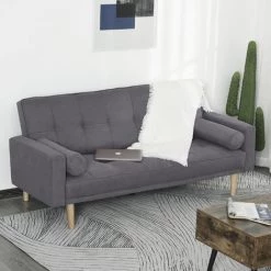 HOMCOM Canapé Convertible 3 Places Design Scandinave Dossier Inclinable 3 Positions Pieds Bois Tissu Lin Gris - Gris -France HOMCOM Soldes 2022 22964172 2
