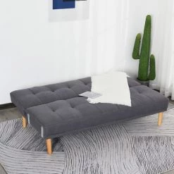 HOMCOM Canapé Convertible 3 Places Design Scandinave Dossier Inclinable 3 Positions Pieds Bois Tissu Lin Gris - Gris -France HOMCOM Soldes 2022 22964172 4
