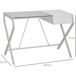 HOMCOM Bureau Informatique Table Ordinateur Design Contemporain Métal Panneaux De Particules Blanc Bois De Chêne Verre - Blanc 9 HOMCOM Bureau Informatique Table Ordinateur Design Contemporain Métal Panneaux De Particules Blanc Bois De Chêne Verre - Blanc -France HOMCOM Soldes 2022 22964192 3