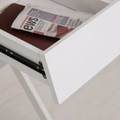 HOMCOM Bureau Informatique Table Ordinateur Design Contemporain Métal Panneaux De Particules Blanc Bois De Chêne Verre - Blanc 10 HOMCOM Bureau Informatique Table Ordinateur Design Contemporain Métal Panneaux De Particules Blanc Bois De Chêne Verre - Blanc -France HOMCOM Soldes 2022 22964192 4