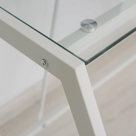 HOMCOM Bureau Informatique Table Ordinateur Design Contemporain Métal Panneaux De Particules Blanc Bois De Chêne Verre - Blanc 7 HOMCOM Bureau Informatique Table Ordinateur Design Contemporain Métal Panneaux De Particules Blanc Bois De Chêne Verre - Blanc – Image 5