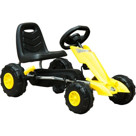 HOMCOM Kart à Pédales Go-Kart Enfants Avec Frein 88L X 51l X 48H Cm Jaune Noir - Jaune 3 HOMCOM Kart à Pédales Go-Kart Enfants Avec Frein 88L X 51l X 48H Cm Jaune Noir - Jaune