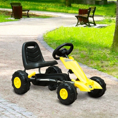 HOMCOM Kart à Pédales Go-Kart Enfants Avec Frein 88L X 51l X 48H Cm Jaune Noir - Jaune 4 HOMCOM Kart à Pédales Go-Kart Enfants Avec Frein 88L X 51l X 48H Cm Jaune Noir - Jaune – Image 2