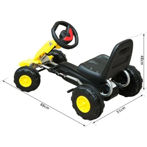 HOMCOM Kart à Pédales Go-Kart Enfants Avec Frein 88L X 51l X 48H Cm Jaune Noir - Jaune 5 HOMCOM Kart à Pédales Go-Kart Enfants Avec Frein 88L X 51l X 48H Cm Jaune Noir - Jaune – Image 3