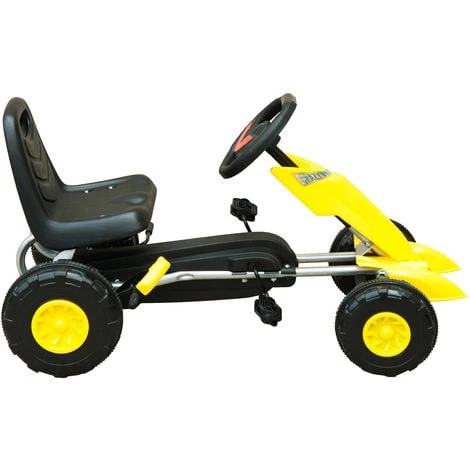 HOMCOM Kart à Pédales Go-Kart Enfants Avec Frein 88L X 51l X 48H Cm Jaune Noir - Jaune 6 HOMCOM Kart à Pédales Go-Kart Enfants Avec Frein 88L X 51l X 48H Cm Jaune Noir - Jaune – Image 4