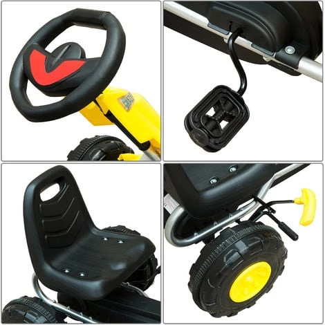 HOMCOM Kart à Pédales Go-Kart Enfants Avec Frein 88L X 51l X 48H Cm Jaune Noir - Jaune 7 HOMCOM Kart à Pédales Go-Kart Enfants Avec Frein 88L X 51l X 48H Cm Jaune Noir - Jaune – Image 5