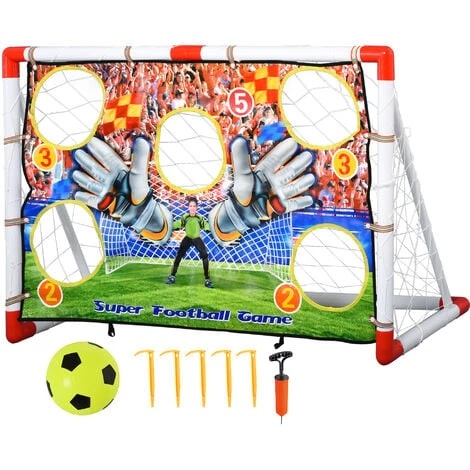 HOMCOM Cage De Foot But D'entrainement 2 En 1 But De Football Mur De Tir Amovible Avec 5 Cibles Dim. 116L X 48l X 76H Cm Balle Et Gonfleur Inclus - Blanc 3 HOMCOM Cage De Foot But D'entrainement 2 En 1 But De Football Mur De Tir Amovible Avec 5 Cibles Dim. 116L X 48l X 76H Cm Balle Et Gonfleur Inclus - Blanc
