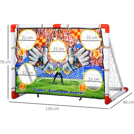 HOMCOM Cage De Foot But D'entrainement 2 En 1 But De Football Mur De Tir Amovible Avec 5 Cibles Dim. 116L X 48l X 76H Cm Balle Et Gonfleur Inclus - Blanc 5 HOMCOM Cage De Foot But D'entrainement 2 En 1 But De Football Mur De Tir Amovible Avec 5 Cibles Dim. 116L X 48l X 76H Cm Balle Et Gonfleur Inclus - Blanc – Image 3