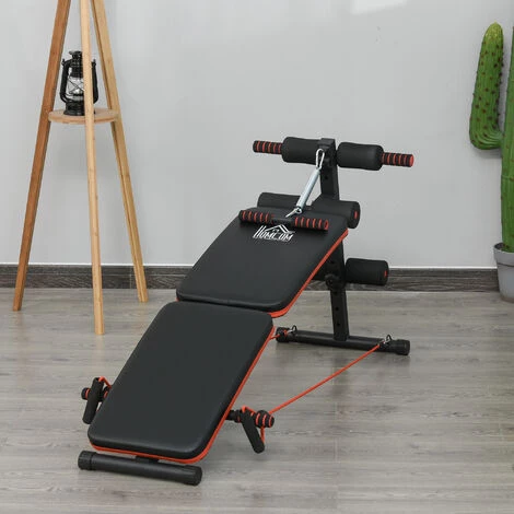 HOMCOM Banc De Musculation Pliable Multifonction Banc Fitness Sit-up Sangles D'extension Latérales + Ressort Traction Acier Revêtement Synthétique Rouge Noir 4 HOMCOM Banc De Musculation Pliable Multifonction Banc Fitness Sit-up Sangles D'extension Latérales + Ressort Traction Acier Revêtement Synthétique Rouge Noir – Image 2