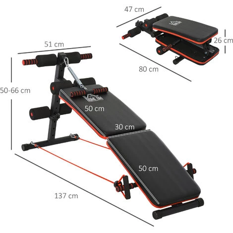 HOMCOM Banc De Musculation Pliable Multifonction Banc Fitness Sit-up Sangles D'extension Latérales + Ressort Traction Acier Revêtement Synthétique Rouge Noir 5 HOMCOM Banc De Musculation Pliable Multifonction Banc Fitness Sit-up Sangles D'extension Latérales + Ressort Traction Acier Revêtement Synthétique Rouge Noir – Image 3