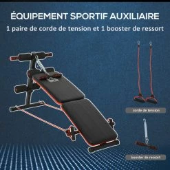 HOMCOM Banc De Musculation Pliable Multifonction Banc Fitness Sit-up Sangles D'extension Latérales + Ressort Traction Acier Revêtement Synthétique Rouge Noir 11 HOMCOM Banc De Musculation Pliable Multifonction Banc Fitness Sit-up Sangles D'extension Latérales + Ressort Traction Acier Revêtement Synthétique Rouge Noir -France HOMCOM Soldes 2022 23127619 5