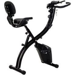 HOMCOM Vélo D'appartement Pliant 8 Niveaux De Résistance Magnétique Dossier Selle Réglable Poignées Ergonomiques écran LCD Multifonction Suspensions Support Tablette Acier Noir