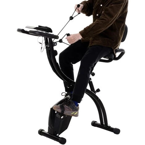 HOMCOM Vélo D'appartement Pliant 8 Niveaux De Résistance Magnétique Dossier Selle Réglable Poignées Ergonomiques écran LCD Multifonction Suspensions Support Tablette Acier Noir 4 HOMCOM Vélo D'appartement Pliant 8 Niveaux De Résistance Magnétique Dossier Selle Réglable Poignées Ergonomiques écran LCD Multifonction Suspensions Support Tablette Acier Noir – Image 2