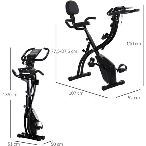 HOMCOM Vélo D'appartement Pliant 8 Niveaux De Résistance Magnétique Dossier Selle Réglable Poignées Ergonomiques écran LCD Multifonction Suspensions Support Tablette Acier Noir 5 HOMCOM Vélo D'appartement Pliant 8 Niveaux De Résistance Magnétique Dossier Selle Réglable Poignées Ergonomiques écran LCD Multifonction Suspensions Support Tablette Acier Noir – Image 3