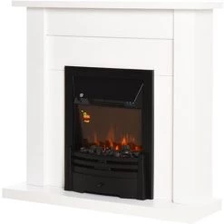 HOMCOM Cheminée électrique Grande Taille Puissance Réglable 1000-2000 W Effet Flammes LED Minuterie Température Luminosité Réglables Télécommande Blanc - Blanc