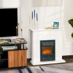 HOMCOM Cheminée électrique Grande Taille Puissance Réglable 1000-2000 W Effet Flammes LED Minuterie Température Luminosité Réglables Télécommande Blanc - Blanc -France HOMCOM Soldes 2022 23274703 4