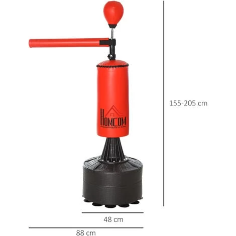 HOMCOM Sac De Frappe Boxe Autoportant Punching Ball Brunier 3 En 1 Revêtement Synthétique Dim. 88L X 48l X 155-205H Cm Rouge Noir - Rouge 5 HOMCOM Sac De Frappe Boxe Autoportant Punching Ball Brunier 3 En 1 Revêtement Synthétique Dim. 88L X 48l X 155-205H Cm Rouge Noir - Rouge – Image 3