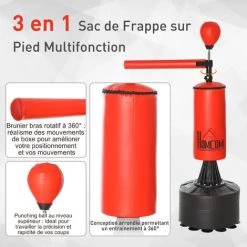 HOMCOM Sac De Frappe Boxe Autoportant Punching Ball Brunier 3 En 1 Revêtement Synthétique Dim. 88L X 48l X 155-205H Cm Rouge Noir - Rouge 10 HOMCOM Sac De Frappe Boxe Autoportant Punching Ball Brunier 3 En 1 Revêtement Synthétique Dim. 88L X 48l X 155-205H Cm Rouge Noir - Rouge -France HOMCOM Soldes 2022 23397593 4