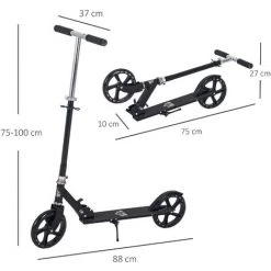 HOMCOM Trottinette Pliable Hauteur Guidon Réglable Sur 4 Niveaux Système De Freinage Arrière Noir Dim. 88L X 37l X 75-100H Cm 9 HOMCOM Trottinette Pliable Hauteur Guidon Réglable Sur 4 Niveaux Système De Freinage Arrière Noir Dim. 88L X 37l X 75-100H Cm -France HOMCOM Soldes 2022 23980303 3