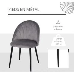 HOMCOM Lot De 2 Chaises Velours Gris Pieds Métal Noir Dim. 52L X 54l X 79H Cm - Gris -France HOMCOM Soldes 2022 23980517 5