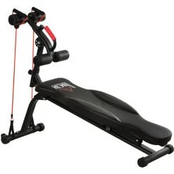 HOMCOM Banc De Musculation Pliable Inclinable Multifonction Banc Fitness Sit-up Bandes D'extension Latérales + Poignée Traction Acier Revêtement Synthétique Noir Rouge - Noir