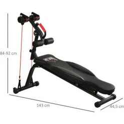 HOMCOM Banc De Musculation Pliable Inclinable Multifonction Banc Fitness Sit-up Bandes D'extension Latérales + Poignée Traction Acier Revêtement Synthétique Noir Rouge - Noir -France HOMCOM Soldes 2022 23980576 3