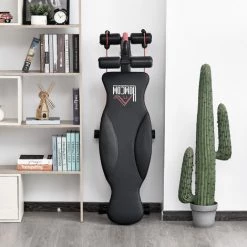HOMCOM Banc De Musculation Pliable Inclinable Multifonction Banc Fitness Sit-up Bandes D'extension Latérales + Poignée Traction Acier Revêtement Synthétique Noir Rouge - Noir -France HOMCOM Soldes 2022 23980576 4
