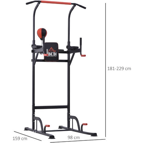 HOMCOM Station De Traction Musculation Multifonctions Punching Ball Chaise Romaine Hauteur Réglable Acier Noir Rouge - Noir 5 HOMCOM Station De Traction Musculation Multifonctions Punching Ball Chaise Romaine Hauteur Réglable Acier Noir Rouge - Noir – Image 3