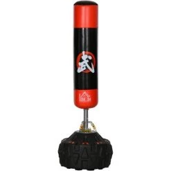 HOMCOM Sac De Frappe Boxe Autoportant Punching Ball Ø 60 X 180 Cm Ventouses Antidérapantes Amortisseurs Noir Rouge