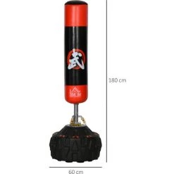 HOMCOM Sac De Frappe Boxe Autoportant Punching Ball Ø 60 X 180 Cm Ventouses Antidérapantes Amortisseurs Noir Rouge -France HOMCOM Soldes 2022 23980610 3