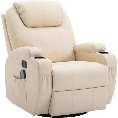 HOMCOM Fauteuil De Relaxation Massant Chauffant Et Vibrant Inclinable Pivotant à 360° Revêtement Synthétique 84L X 94l X 109Hcm Beige 3 HOMCOM Fauteuil De Relaxation Massant Chauffant Et Vibrant Inclinable Pivotant à 360° Revêtement Synthétique 84L X 94l X 109Hcm Beige