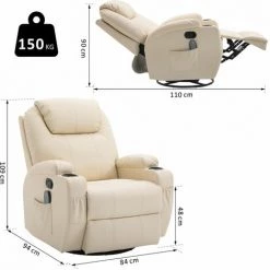 HOMCOM Fauteuil De Relaxation Massant Chauffant Et Vibrant Inclinable Pivotant à 360° Revêtement Synthétique 84L X 94l X 109Hcm Beige 9 HOMCOM Fauteuil De Relaxation Massant Chauffant Et Vibrant Inclinable Pivotant à 360° Revêtement Synthétique 84L X 94l X 109Hcm Beige -France HOMCOM Soldes 2022 24060721 3