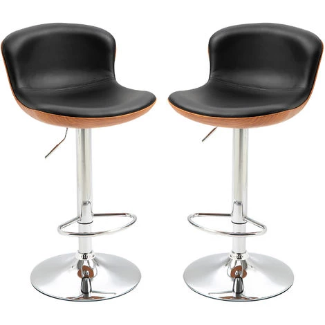 HOMCOM Lot De 2 Tabouret De Bar Design Contemporain Hauteur D'assise Réglable 64-85 Cm Pivotant 360° Revêtement Synthétique Noir Imitation Bois - Noir 3 HOMCOM Lot De 2 Tabouret De Bar Design Contemporain Hauteur D'assise Réglable 64-85 Cm Pivotant 360° Revêtement Synthétique Noir Imitation Bois - Noir